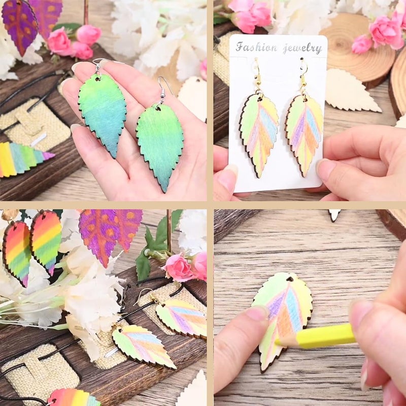 KISSITTY 100-Piece Natural Unfinished Blank Wooden Leaf Flat Pendants for Easter Decorations AntiqueWhite 1.96x1.02 Inch - Image 2